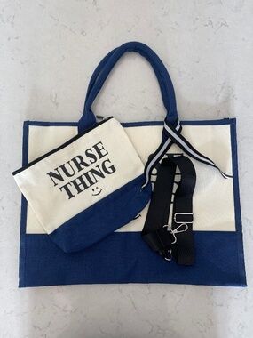 Nurse Thing Tote Bag Set Canvas Pouch Strap Blue White Nurse Gift